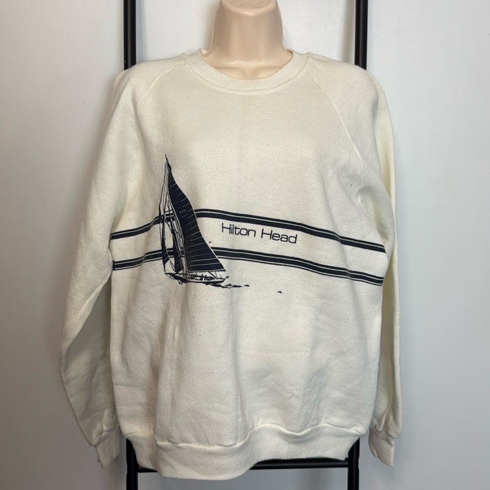 Vintage Jerzees by Russell Graphic Nautical Sweatshirt Pullover Adult Size L Y2K